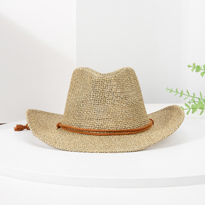 Sombrero de Paja para Mujer, Ala Ancha, Estilo Vaquero, Transpirable, Protección Solar, Estilo Y2K, Tejido a Mano, 56-58CM, Sombrero de Copa para Mujer Adulta - Product Image 3