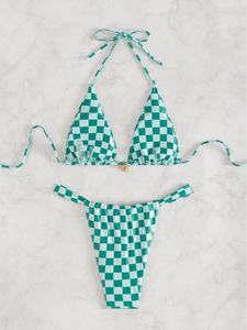 2026 Beach Ladies Two Piece String <strong>Bikini</strong> Set <strong>Mikro</strong> for Women Sexy Suit Brazilian Custom Gingham Swimwear Triangle Swimsuit - Product Image 5