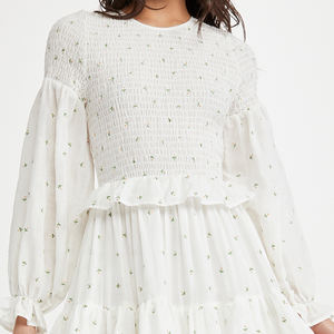 Maxi <span class=keywords><strong>abito</strong></span> bianco Smocked manica lunga palloncino da donna in <span class=keywords><strong>cotone</strong></span> ricamato floreale <span class=keywords><strong>abito</strong></span> <span class=keywords><strong>lungo</strong></span> - Product Image 5