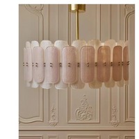 Lustre LED en verre soufflé rose sur mesure, style vintage français, intensité variable, pour villa, salon et salle à manger – Vente directe usine