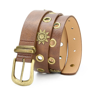 Ceinture en cuir Tiyo à thème solaire Modèle ABB0310 Noir 3,5 cm Boucle ardillon en alliage étroite Décontractée Extérieur Printemps 2026 - Product Image 3