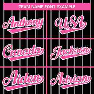 Custom Black Pink-<b>Light</b> Gray Stripe Fashion Design Full Button Authentic Baseball Jersey - Product Image 3