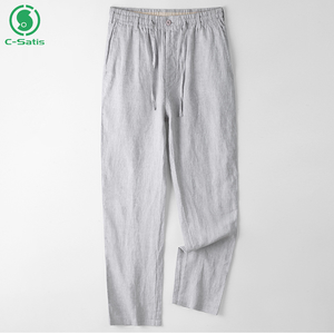 <span class=keywords><strong>Pantaloni</strong></span> Casual da Uomo Personalizzati in <span class=keywords><strong>Lino</strong></span> Intrecciato <span class=keywords><strong>con</strong></span> Coulisse e <span class=keywords><strong>Elastico</strong></span> in Vita, Certificati OEKO-TEX, Vendita all'Ingrosso - Product Image 4