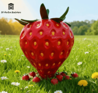 Sculpture de grande fraise en fibre de verre personnalisée pour décoration extérieure de ferme ou de jardin, taille et couleur sur mesure pour fêtes, maison ou bureau