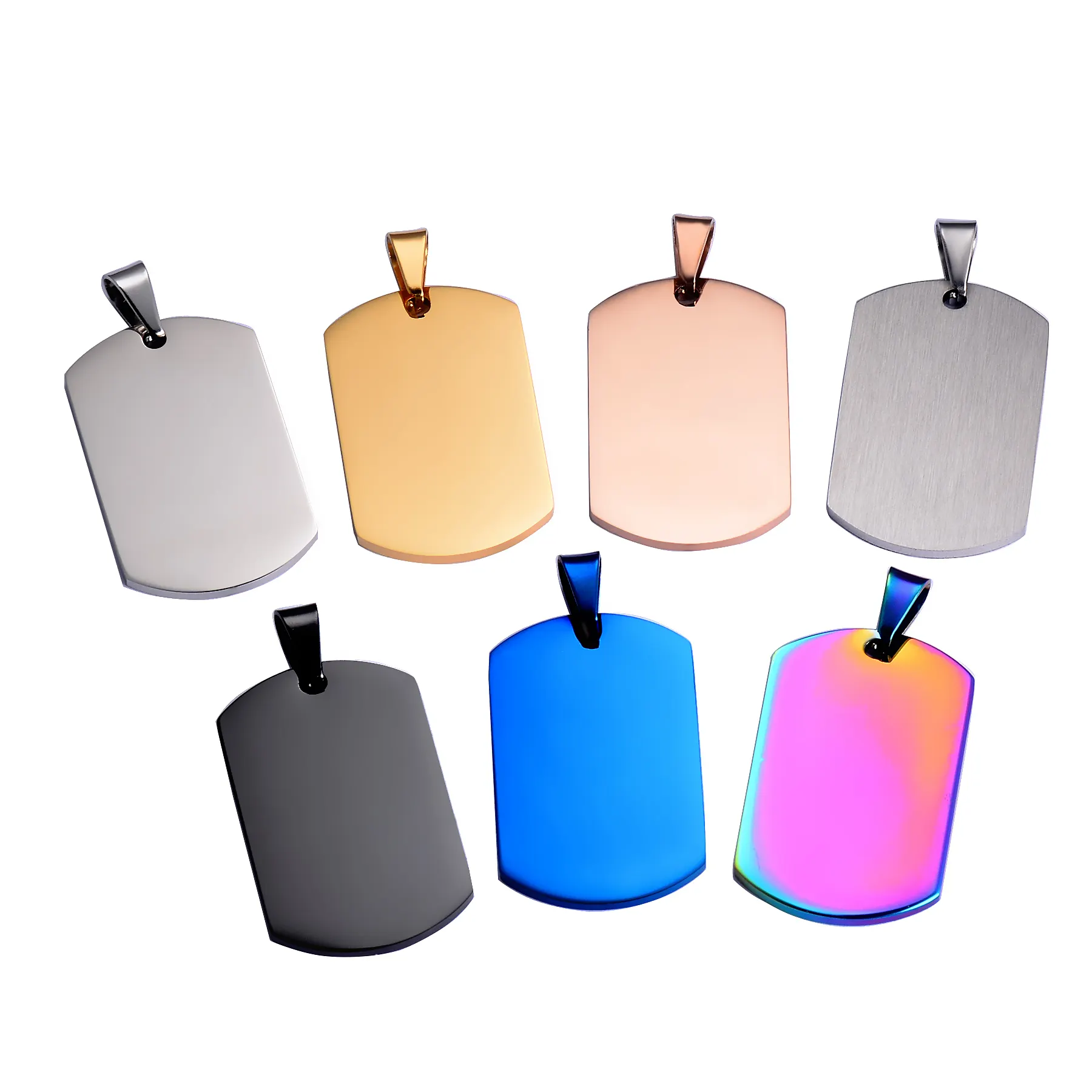 28*50mm / 22*40mm rettangolo vuoto in acciaio inox dog tag argento/oro/oro rosa/nero/blu/arcobaleno medagliette per cani ciondolo