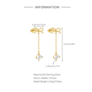 CANNER Pendientes Largos de Plata de Ley 925 con Lazo, Cadena de Borlas Exquisita y Circonita para Mujer S925 - Product Image 2