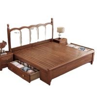 Cadre de lit vintage en bois massif de style ferme française avec rangement, lit plateforme capitonné cintrée pour chambres Queen et King