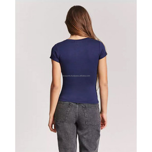Camisetas ajustadas con cuello de pico profundo para mujer, camisas de moda con impresión personalizada y etiquetado, azul, para todas las ocasiones - Product Image 4