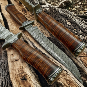 Cuchillo Bowie Personalizado OEM Hecho a Mano de Acero de Damasco de Grado Industrial con Hoja Fija de Espiga Completa para Caza, Camping y Supervivencia al Aire Libre con Funda de Cuero - Product Image 3
