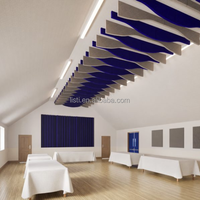 Traitement acoustique de plafond en feutre PET absorbant le son, avec déflecteurs superposés à lignes ondulées et fluides pour un rythme et un mouvement sonores