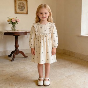 macy's bridal shower dresses Mini Tan Floral Smocked Dress – Madison-Drake Children's Boutique main image 1