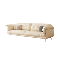 Cloud Ecksofa Beige PU-Leder mit Knöpfen Modernes Schaumstoffgefülltes Sofa-Set Weiße Möbel Wohnzimmer