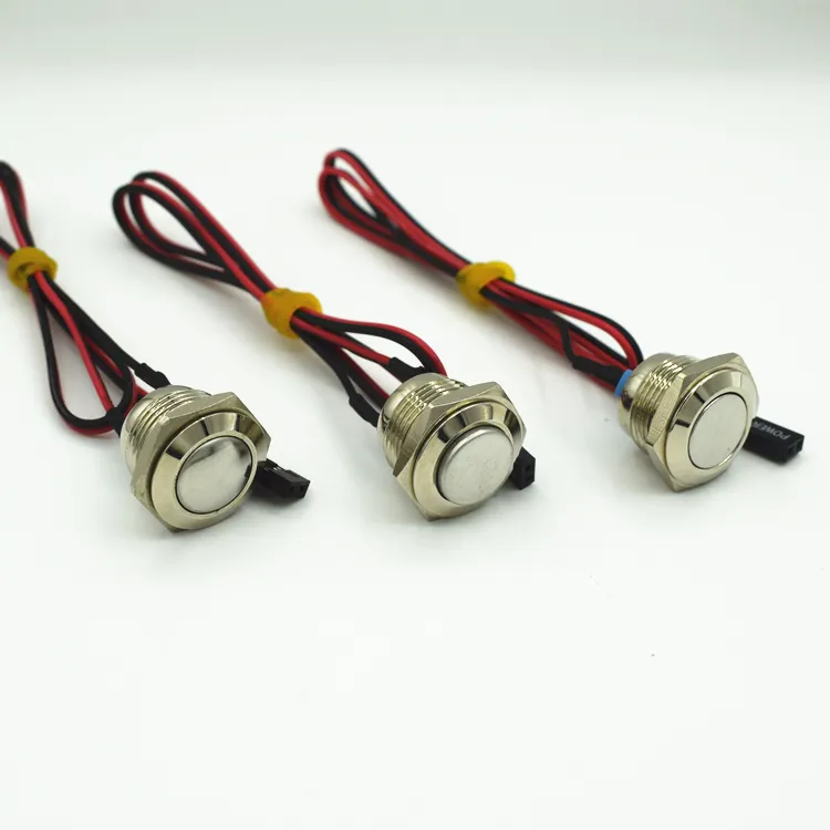 16mm round metal switch reset Momentary With wire 50cm and terminal XH2.54 IP65 waterproof For computer start switch