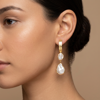 Boucles d'oreilles pendantes Zeva Jewels en perles coréennes irrégulières, en laiton massif plaqué or 18 carats, bijoux statement texturés martelés