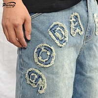 Fabricant de vêtements de rue Y2k personnalisés pour hommes, baggy brodé avec écusson vieilli, jorts longs, shorts en jean délavés surdimensionnés pour hommes