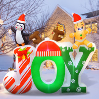 Décoration de Noël gonflable de 1,80 m avec inscription JOY, pingouin et bonhomme en pain d'épices, éclairage LED, pour jardin extérieur
