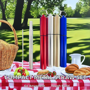 Juego de pajitas telescópicas plegables portátiles de acero inoxidable, Metal plegable con caja de aluminio, accesorios para barra de bebidas - Product Image 2