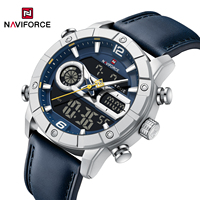 Jam Tangan Digital NAVIFORCE 9263 Berkualitas Tinggi Pria Tahan Air Kulit Quartz Hadiah untuk Pria Kasual Olahraga