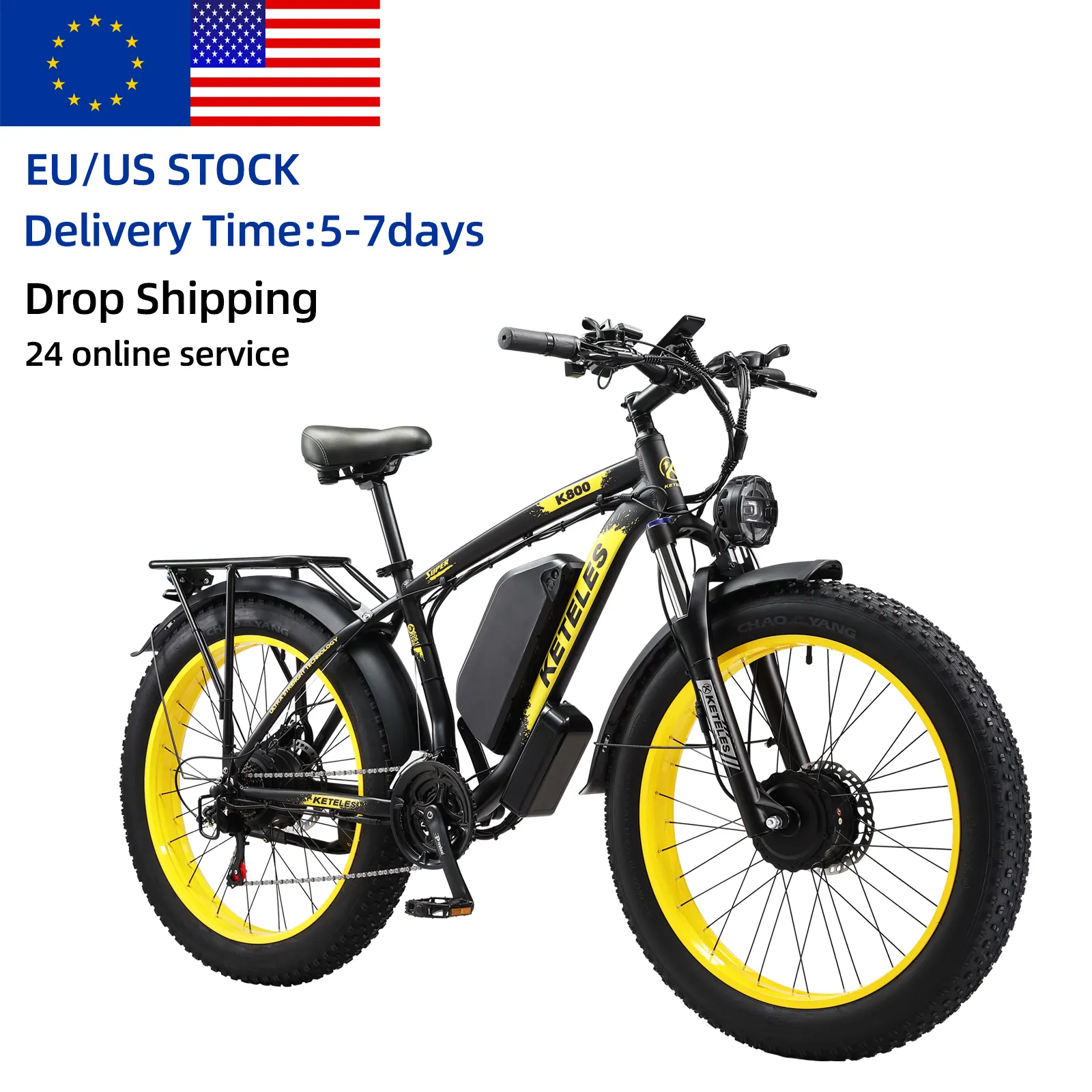 Bicicleta eléctrica KETELES K800 con batería extraíble de 48V 23AH, motor dual de 26 pulgadas, bicicleta eléctrica gruesa para montaña, playa, nieve