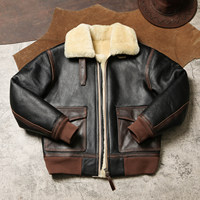 Blouson aviateur d'hiver pour homme, en cuir d'agneau de qualité supérieure, veste courte aviateur rétro avec poche contrastée