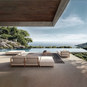 Divano Moderno da Esterno <span class=keywords><strong>in</strong></span> <span class=keywords><strong>Legno</strong></span> Massello e Rattan Impermeabile <span class=keywords><strong>per</strong></span> Giardino, Terrazza, Hotel, B&B, Cortili e Ville - Product Image 4