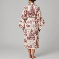 Peignoir de Noël pour femme, kimono personnalisé, imprimé Toile de Jouy, vêtement d'intérieur en viscose de bambou, robe de nuit pour femme