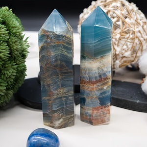 Tour de cristal en pierre d'onyx bleue naturelle polie de style bohème en gros pour une décoration intérieure unique et des cadeaux de vacances - Product Image 4