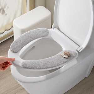 Winter Toilet Seat Cover Universal <b>Waterproof</b> Fiber Material Household <b>Adhesive</b> Two Pieces For Four Seasons Use - Product Image 1