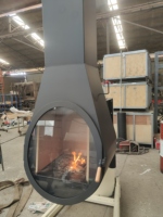 NOUVEAU Cheminée suspendue en acier au carbone noir mat, à bois, avec système d'admission d'air indépendant pour villa