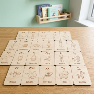 Tarjetas de Aprendizaje de Madera con el Alfabeto y Animales, Grabadas con Láser, para Educación Temprana de 3 a 6 Años, Marca Zrosy - Product Image 5