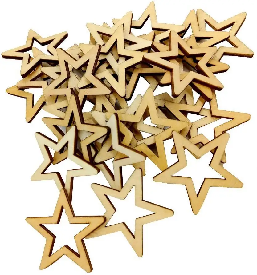 DIY 50pcs 50mm Unfinished Hollow Stars Wooden Shape Embellishment for DIY Craft Christmas Gift House Decoration