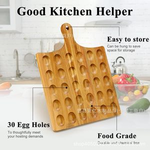 Support à œufs en bois d'acacia 30 trous, planche à découper double face, plateau de présentation en bois massif pour la cuisine - Product Image 3