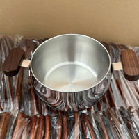 Casserole à lait en acier inoxydable épaissi avec poignées en bois, double poignée, couvercle en verre anti-brûlure, antiadhésive, pour cuisinières à gaz et à induction, style chinois