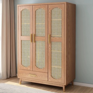 Armario de Madera Maciza de Fresno de Tres Puertas, Estilo Nórdico Minimalista, Ahorro de Espacio para Dormitorio - Product Image 2