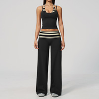Conjunto de yoga de dos piezas con estampado de lunares para mujer, estilo Balletcore, con leggings acampanados de cintura plegable, al por mayor