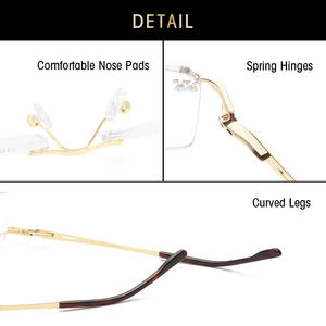 Gafas Ópticas Metálicas Cuadradas Sin Montura Minimalistas Gris-Negras para Hombre SF9004 con Lentes Planas - Product Image 4