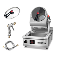 Máquina de Cocina Comercial Automática Eléctrica/a Gas para Wok con Fregadero, Robot de Cocina con Olla Giratoria para Restaurantes