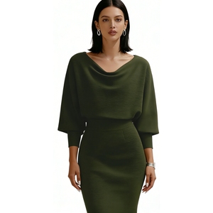 เดรสผู้หญิงคอวีแบบพันรอบตัว ความยาวปานกลาง - เดรสทรงเข้ารูปแขนทรงปีกค้างคาว พร้อมผ่าหลัง แฟชั่นเดรสผู้หญิง - Product Image 5