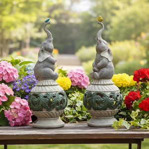 รูปปั้นช้างเรซิ่นพลังงานแสงอาทิตย์แบบปรับแต่งได้ ธีมสวน รูปปั้นสัตว์ นั่งบนลูกบอล ของที่ระลึกสไตล์ธรรมชาติ - Product Image 3