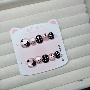 Ongles à presser courts pour enfants, motif chat de <span class=keywords><strong>dessin</strong></span> animé peint à la main, design mignon pour doigts - Product Image 1