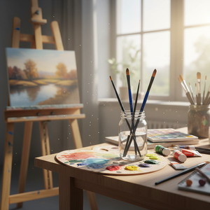 Set di 3 pennelli neri per artisti pennelli in Nylon e legno per pittura ad acquerello e acrilico con manico blu - Product Image 3