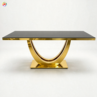 Table console de luxe en verre trempé avec base en acier inoxydable doré en forme de U, table étroite pour entrée, couloir ou salon.