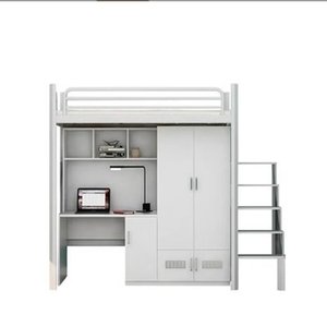 Cama litera metálica <span class=keywords><strong>con</strong></span> <span class=keywords><strong>escritorio</strong></span> <span class=keywords><strong>debajo</strong></span>, estructura de acero tipo loft, litera alta <span class=keywords><strong>con</strong></span> armario, cama individual para niños y adultos - Product Image 2