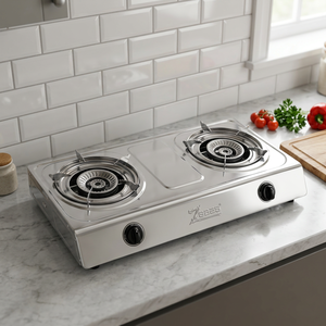 Table de cuisson à gaz portable en acier inoxydable argenté à 2 brûleurs avec commande par bouton, allumage électronique, pas de prise requise pour une utilisation quotidienne - Product Image 2