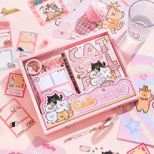 Simno Cute Paper Stationery Supplies A6 DIY Bullet Journaling Kit 116pcs Cat Diary Gifts Set for Girls
