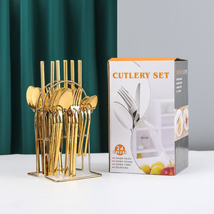 Wholesale Luxury Silver Rose Gold Wedding Stainless Steel 18/0 Flatware Golden Spoon <b>Knife</b> Fork <b>Set</b> - Product Image 4