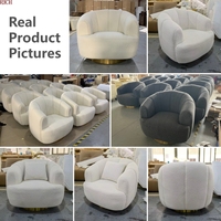 Fauteuil pivotant moderne de style nordique en tissu bouclé blanc pour salon, appartement, hôtel, bureau, hall d'entrée