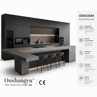 Cuisine de Luxe Intelligente pour Geeks : Meuble de Cuisine avec Écran Tactile Intégré, Îlot Noir Obsidienne, Solution ODM Sur Mesure pour Villa