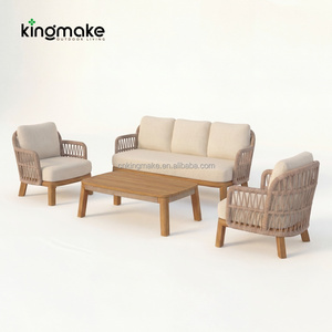 Ensemble <span class=keywords><strong>de</strong></span> <span class=keywords><strong>salon</strong></span> <span class=keywords><strong>de</strong></span> <span class=keywords><strong>jardin</strong></span> moderne en rotin tressé avec table basse en teck, 4 pièces, résistant à l'eau, pour l'extérieur - Product Image 2