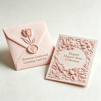 Carte de vœux florale personnalisée en relief avec enveloppe à sceau de cire, cartes d'invitation de luxe en feuille d'or, cartes de remerciement vierges pour mariage